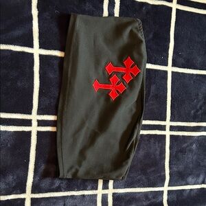 Black Bandeau Top with Red Cross Embroidery